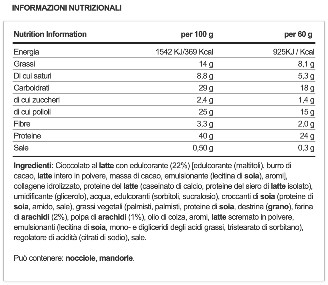 valori nutrizionali barretta proteica